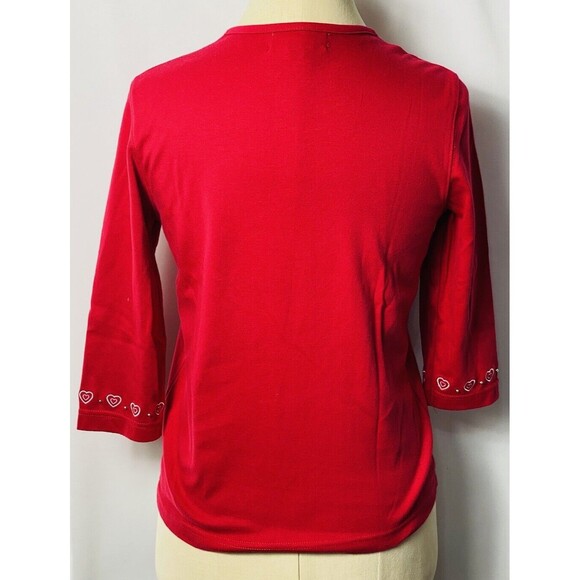 Designers Originals Petite Top V-neck Embroidered Beaded Long Sleeves Sz PM RED - Picture 2 of 4